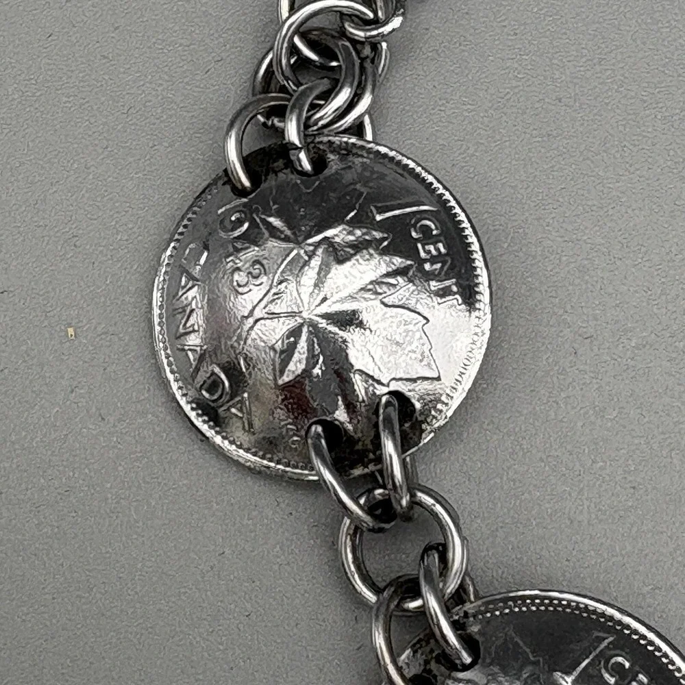 Silver Plated Canadian One Cent Domed Bracelet 6.25